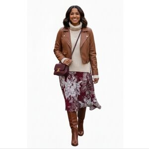 Lord & Taylor 424 Fifth Women's Red White Tropical Plants Size 2 Midi Skirt